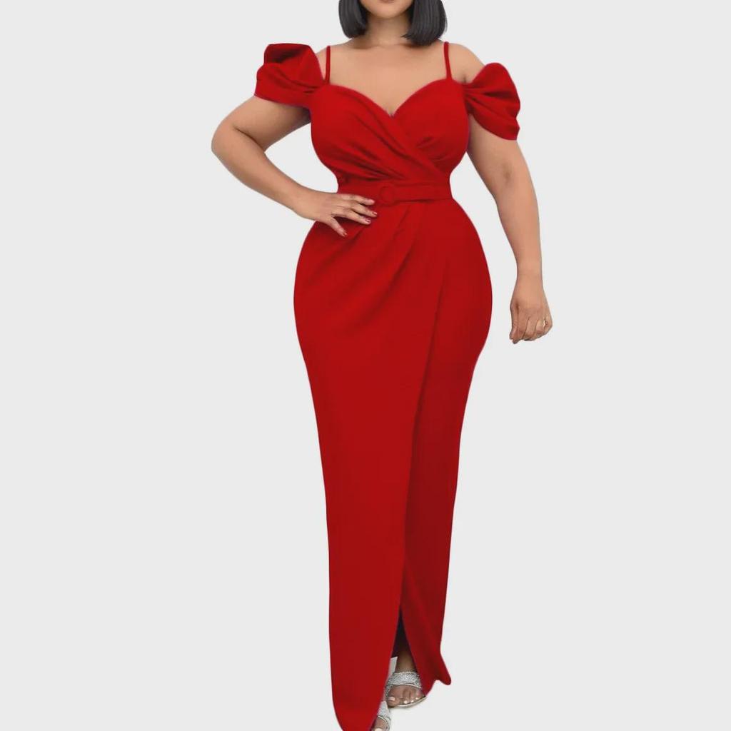 Summer 2022 Women's V-Neck Pleated Suspender Dress with Slit - European & American Style