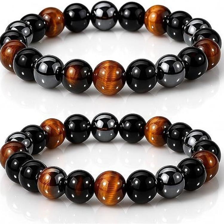 Festive Gifts Tiger Eye Black Onyx Hematite Beaded Bracelet Set Natural Fashion Jewelry For Men Women Daily Wear Gift