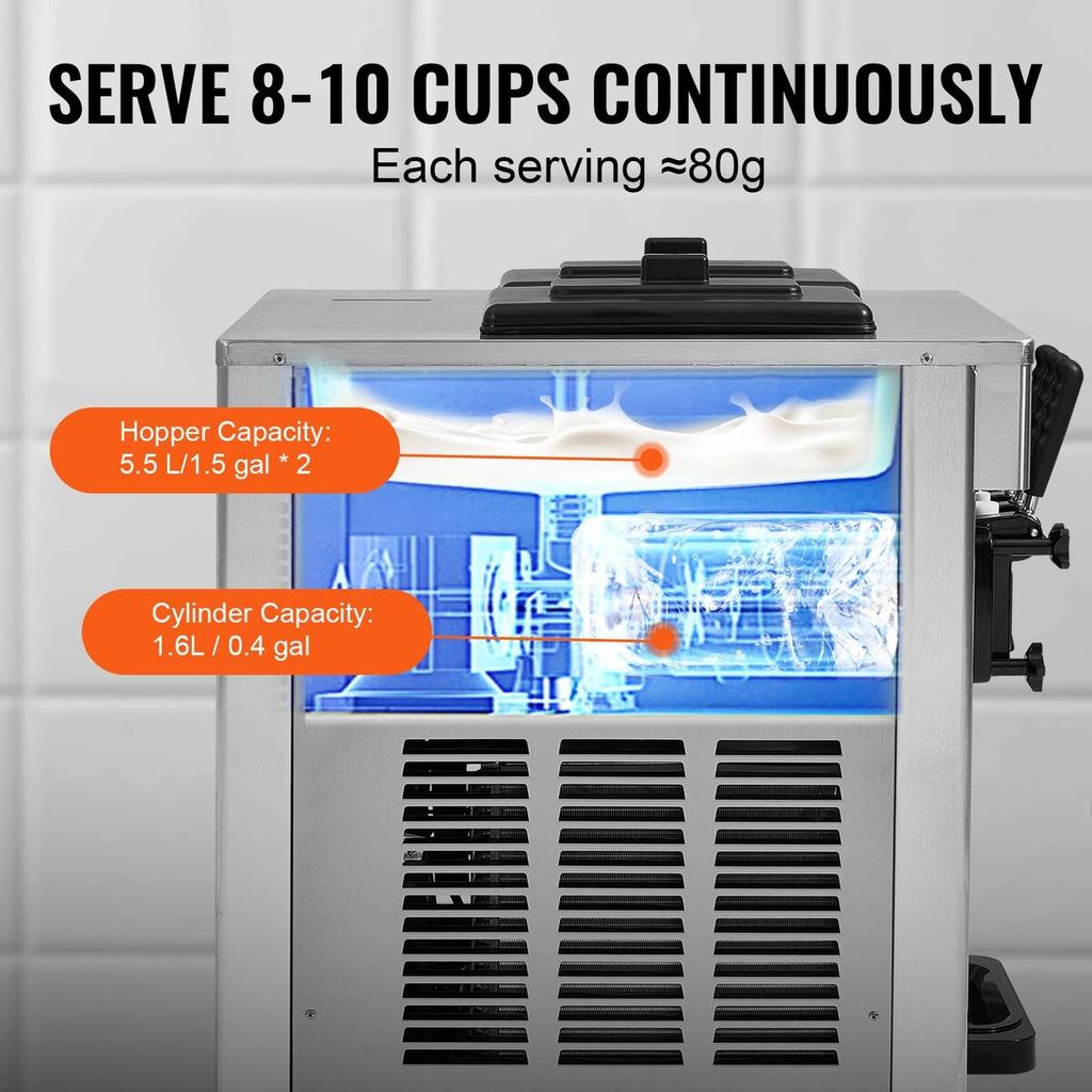Commercial Soft Serve Ice Cream Machine Maker 18-28 L/H Yield 3-Flavor