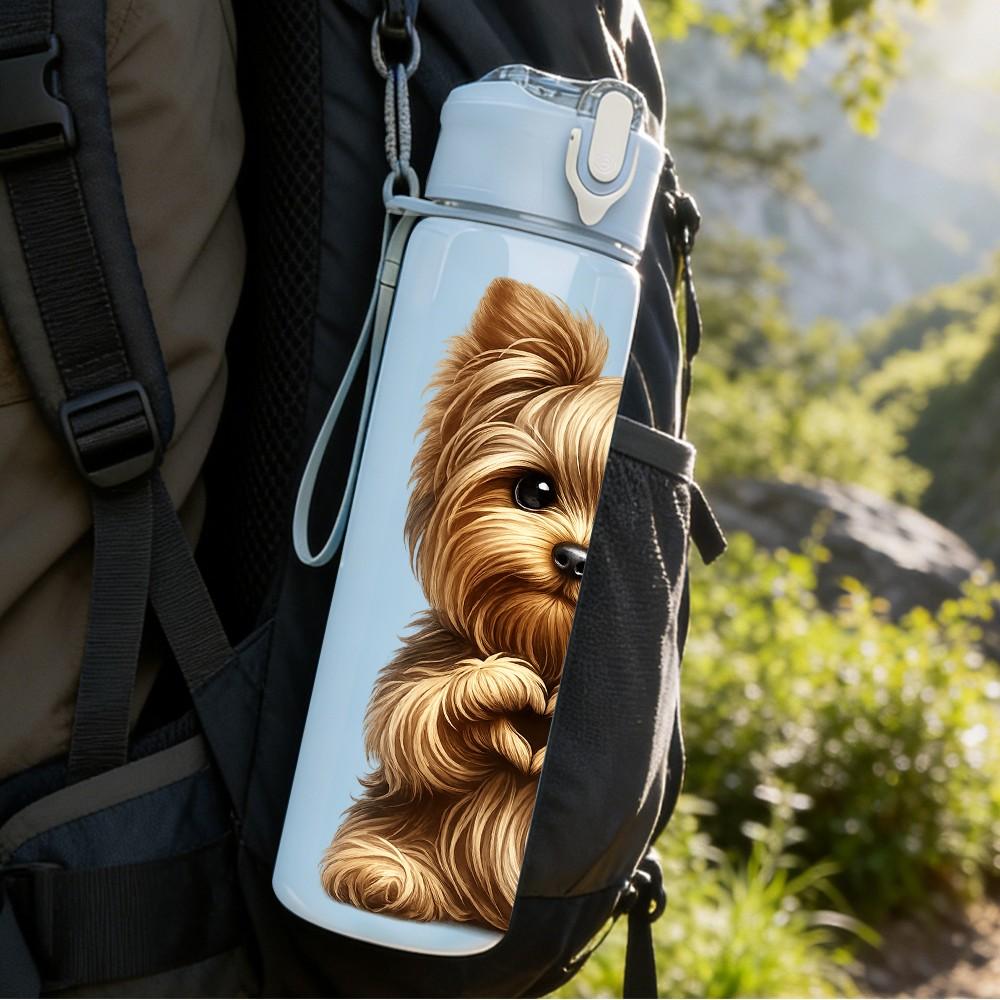 1PC Yorkshire Terrier Dog Cartoon Print 750ml Color Plastic Sports Water Bottle Leakproof Flip Straw Lid Suitable for Sports Office Home Use