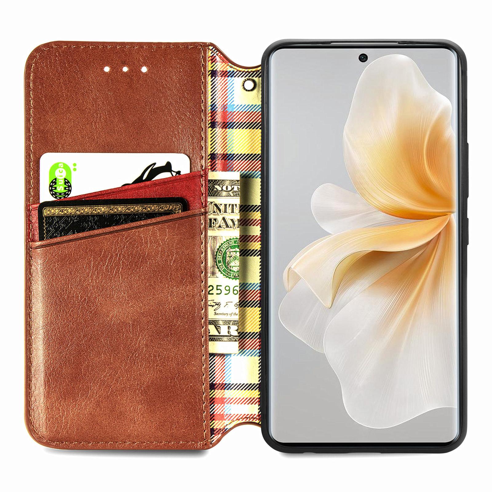 

For TCL 50 Pro Nxtpaper 5G PU Leather Case Rhombus Imprint Wallet Stand Phone Cover Brown
