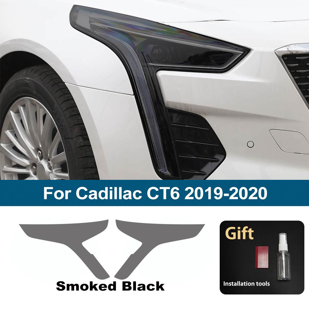 Für Cadillac CT6 2016-2020 Rauchschwarz Hochglanz Vorgeschnitten Scheinwerferschutzfolie TPU PPF Kratzfest Auto Vinyl Folien Kit