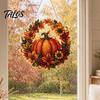 Elegant Holiday Ornament Fall Pumpkin Sunflower Wreath Hanging Decor, Acrylic Hand Painted Festive Party Decoration Window Ornament, Thanksgiving