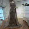 Caramel color flying sleeve evening dress, high-end bead fishtail art exam solo host long dress LA11911