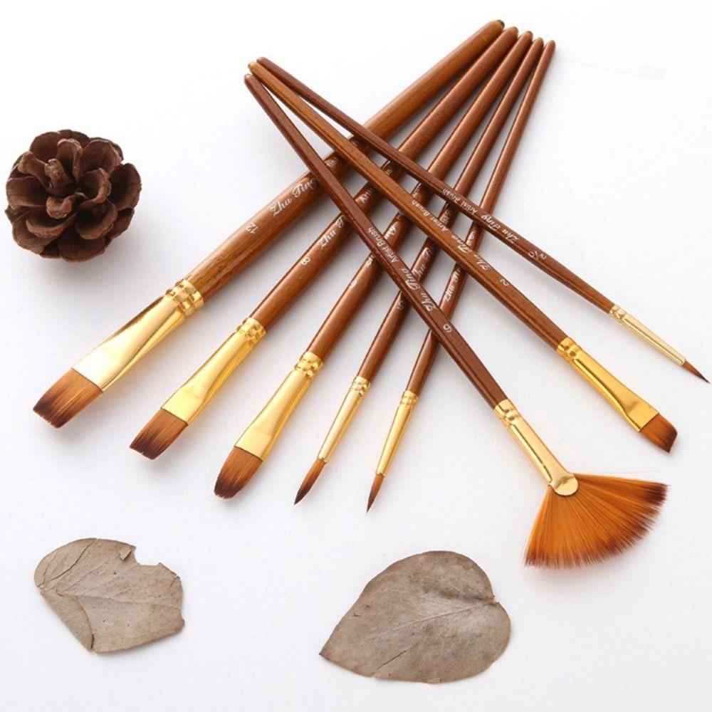 

10Pcs/Set Wooden Pole Watercolor Gouache Painting Pen Nylon Bristles Drawing Art Brush Oil Painting 10Pcs/Set