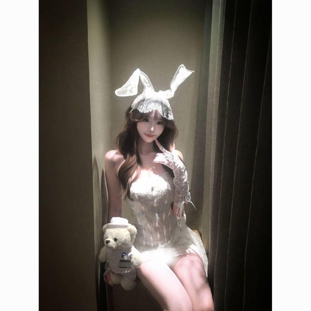 Lace Rabbit Halloween Cosplay Bunny Girl Bodycon Dress Set