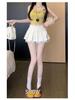 Sweet Pleated A-Line Mini Skirt with Lace Patchwork, High-Waisted and Anti-Exposure, 2025 Summer Collection