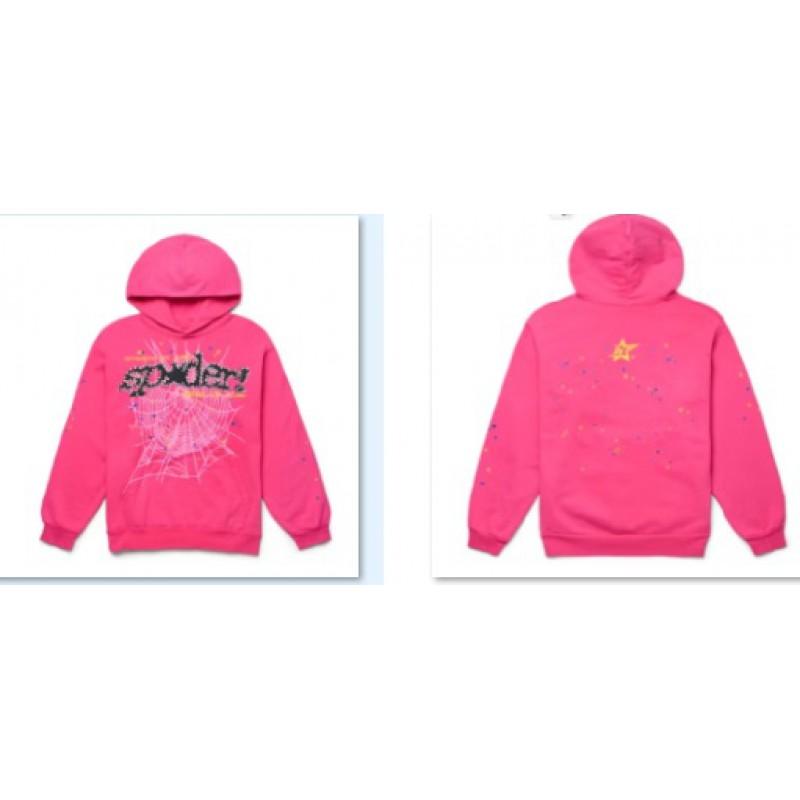Conjunto de Moletom Sp5der Rosa V2 Feminino Streetwear Algodão Mesclado Oversized Conjunto de Treino Duas Peças Com Estampa