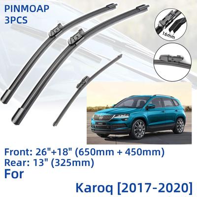 3PCS For SKODA Karoq 2017-2020 26" 18" 13" Front Rear Wiper Blades Windshield Windscreen Window Cutter Accessories 2017 2018 2019 2020