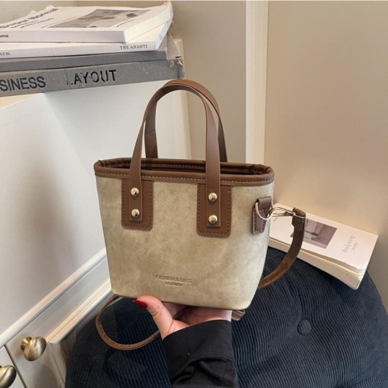Small Square Crossbody Bag For Women Trendy Versatile Bucket Handheld Bag Color Blocked Shoulder Bag