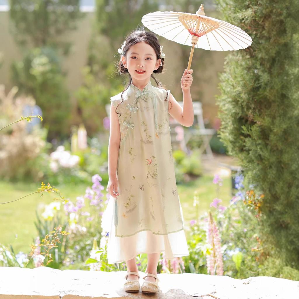 Girls' Stylish Summer Qipao Dress - 2026 New Chinese Style Princess Dress