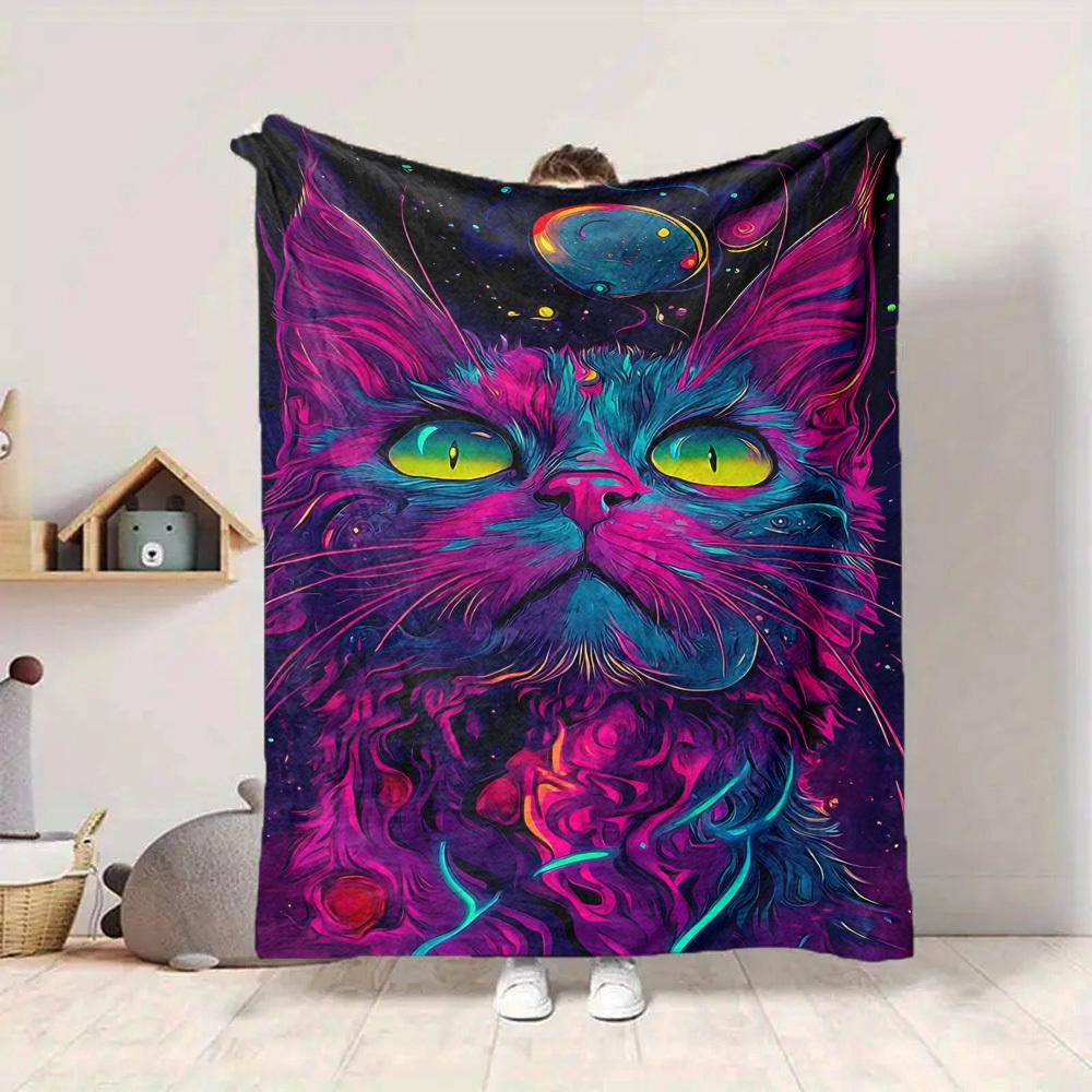 1pc Galaxy Cat Blanket, Lightweight Flannel Throw Blanket For Sofa, Bed, Travel, Camping, Living Room, Office, Couch, Chair, And Bed
