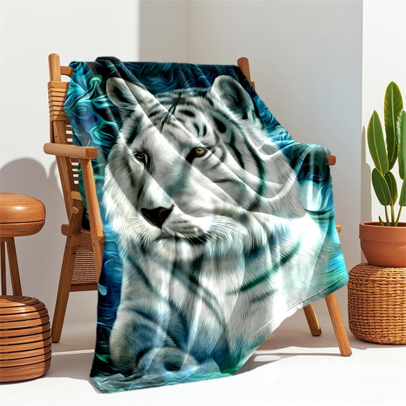 1PC cartoon tiger printed blanket, all season lightweight home office outdoor nap multifunctional blanket A6