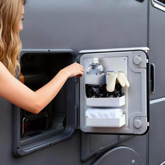 RV Storage Box Multi-Compartment Door Organizer for RV Doors No Drilling Installation Waterproof Scratch-Resistant RV Interior Storage Accessory