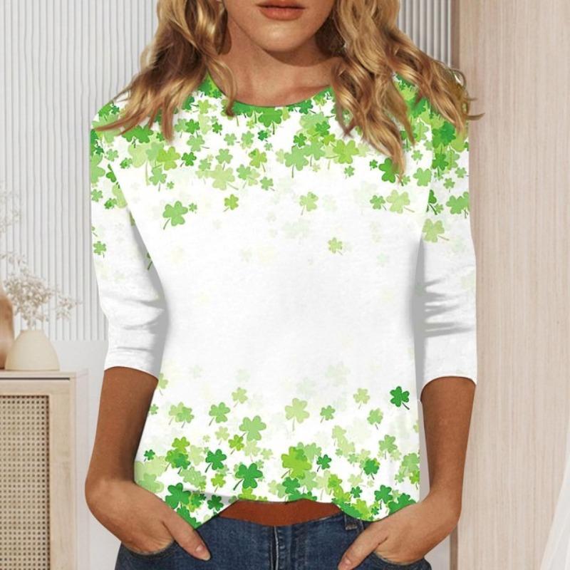 

Женщины ул.. Топы на День Святого Патрика Рубашки с рукавом 3/4 Футболки с графическим принтом Блузки Повседневные топы больших размеров Базовые топы Пуловеры XXL
