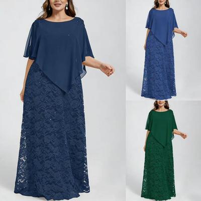 New Plus Size Women's Lace Evening Dress with Chiffon Shawl, Bodycon Formal Party Gown for European American