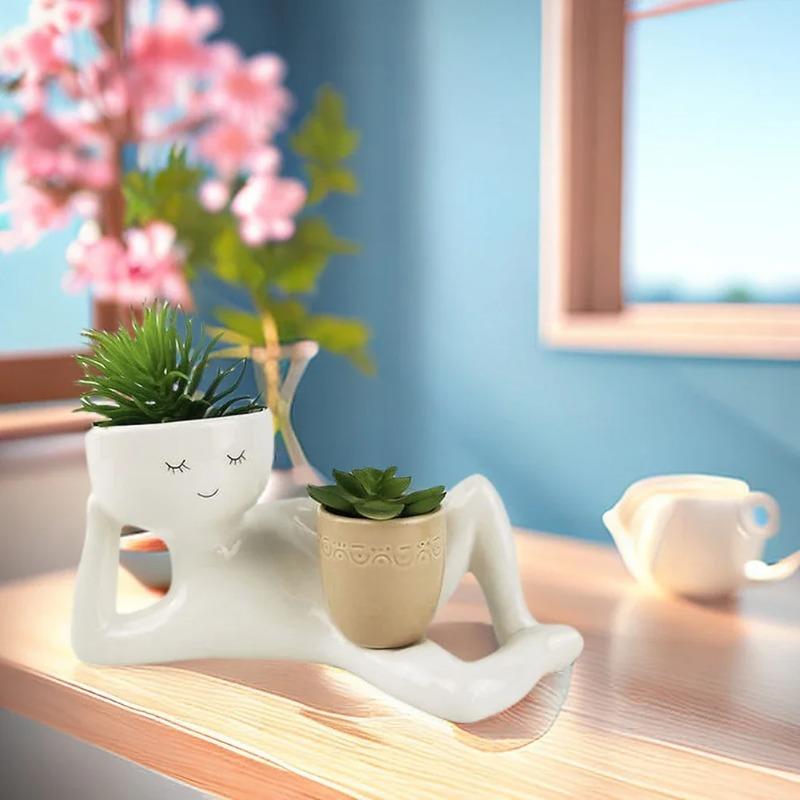 Funny 2-in-1 Indoor Plant Flowerpot with Drainage Hole and Plug, Universal Succulent, Cactus, Desktop Decoration Ornament