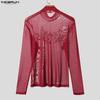 INCERUN Men Turtleneck Long Sleeve Mesh Sheer Transparent Fitted Party Clubwear T-shirts