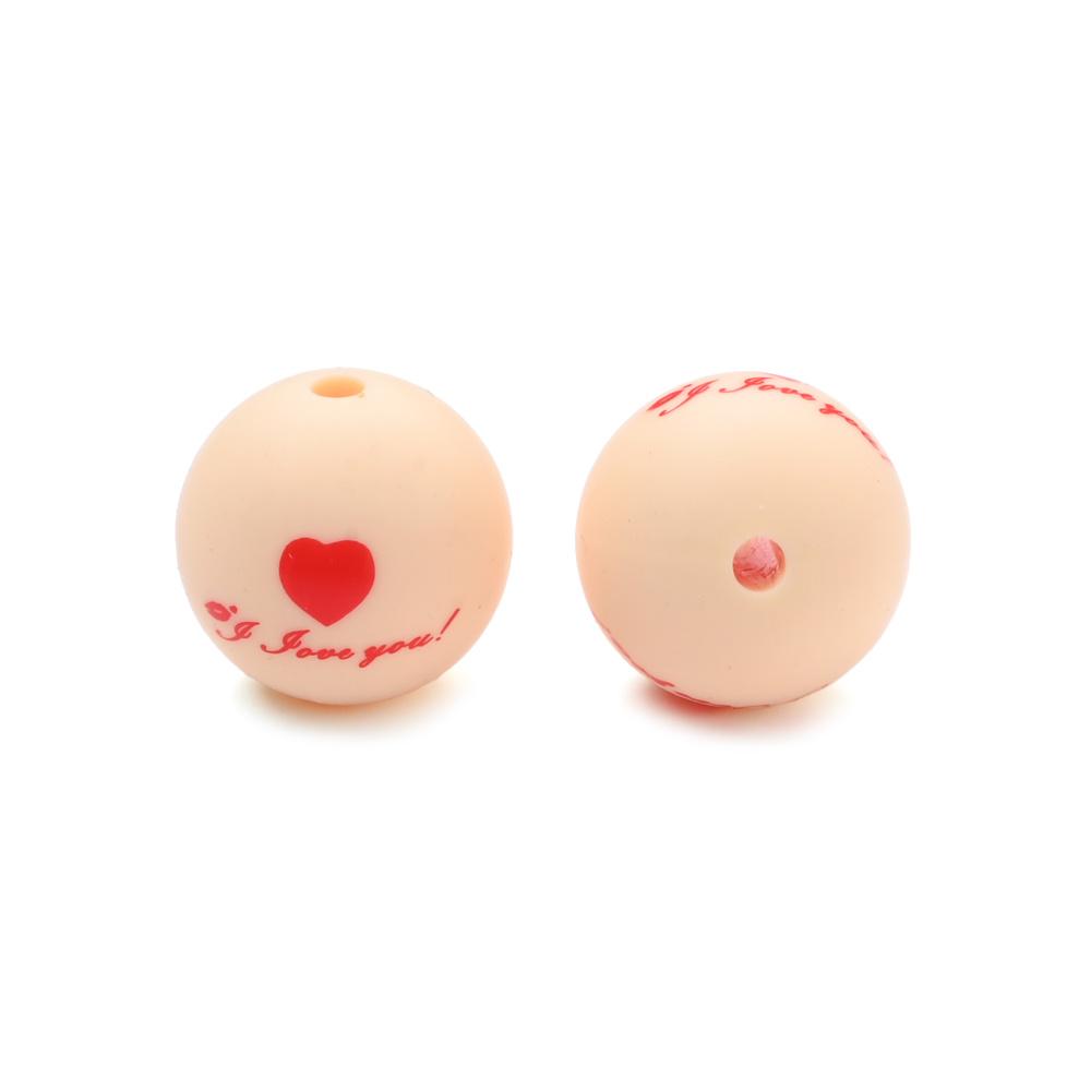 10Pcs 15mm Baby Infant Nipple Appeal Other Chain Clips Dummy Holder Nipple Accessories Pink Love Print Food Grade Silicone Beads