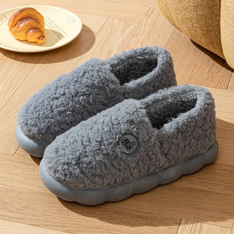 Plush cotton slippers women's autumn and winter 2025 new indoor home non-slip thick bottom warm men's cotton slippers