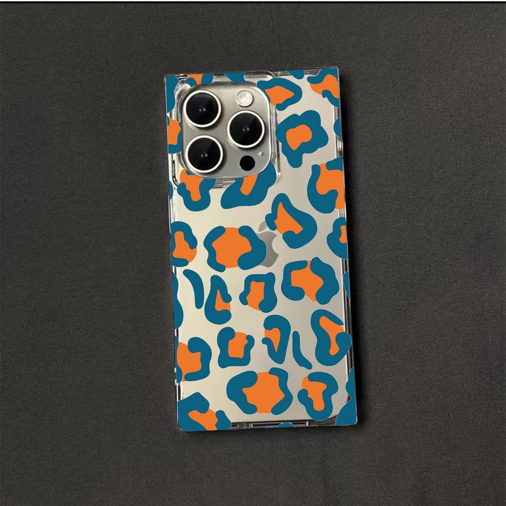 Clear Square Back Tube Case Protection For iPhone 16 ProMax 11 14 Pro Max 13 12 15 Plus Anti-Oxygen,Leopard Pattern Casing