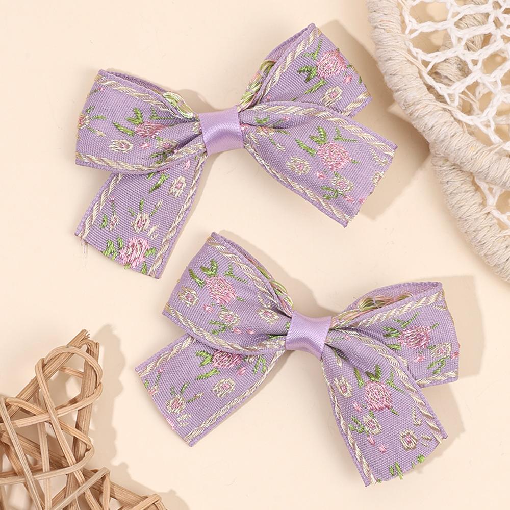 

2 шт. Заколки для волос с вышивкой цветов, ручной работы, винтажные, с лентами, цветочные шпильки для волос для девочек, детские школьные головные уборы, аксессуары для волос