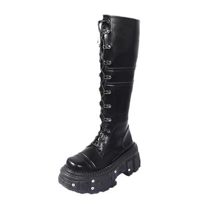 Bottes mi-mollet tendance pour femmes Chaussures rembourrées Bottes hautes jusqu'au genou Baskets d'hiver Style punk Militaire Décontracté Blanc Noir 2024 Plateforme de luxe Femme