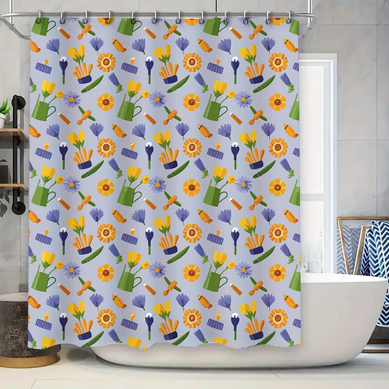 

Vibrant Garden Shower Curtain Purple Yellow Floral Decorative Bath Linen Fabric Printing Waterproof Shower Cover For Home Bathro W60H190(CM)-1 Pcs