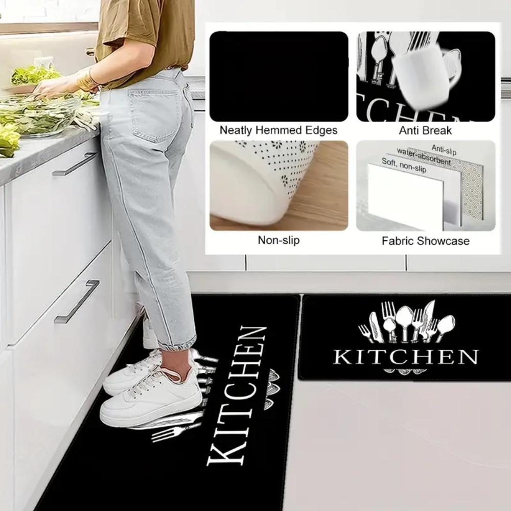 Tableware Pattern Kitchen Runner Rug Non-slip Doormat Kitchen Carpet Floor Mat  Entrance