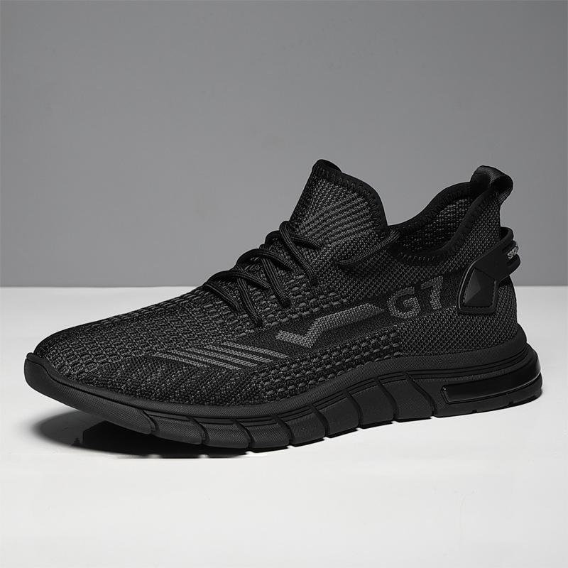 

Летающие тканые мужские кроссовки сезона 2024 года, новые дышащие, дезодорирующие, сетчатые, спортивные, повседневные, с мягкой подошвой, модные мужские кроссовки 38 чёрный