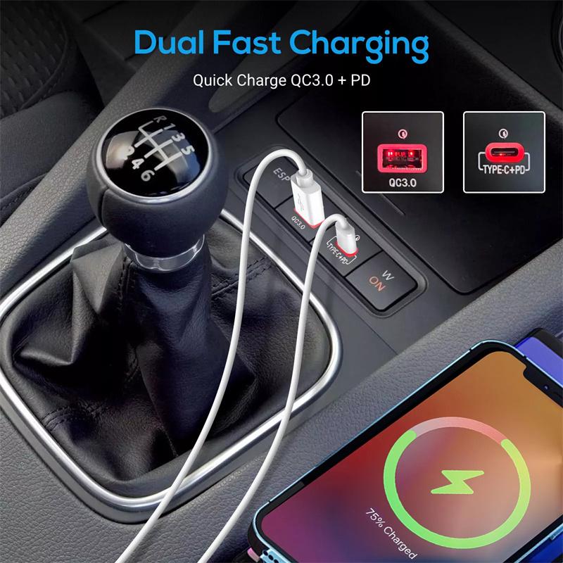 Dual Fast Car Charger PD & QC3.0 for VW Golf 6 MK6 Jetta 5 MK5 Scirocco 2006-2012 – USB Auto Phone Charging Adapter with Button