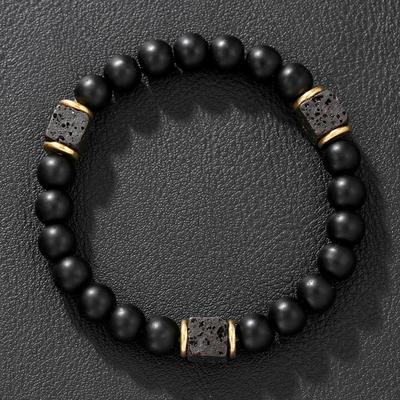 Mode Personnalité Géométrie Carré Pierre Volcanique Perle Obsidienne Bracelets Énergie pour Hommes Femmes Couple Bijoux Accessoires
