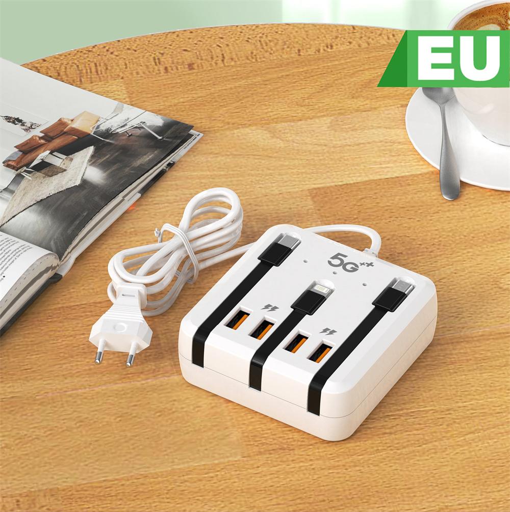 

7 в 1 USB зарядное устройство с выдвижным USB кабелем USB C зарядное устройство для iPhone Xiaomi сотовый телефон планшет несколько устройств удлинитель гнездо 4USB EU