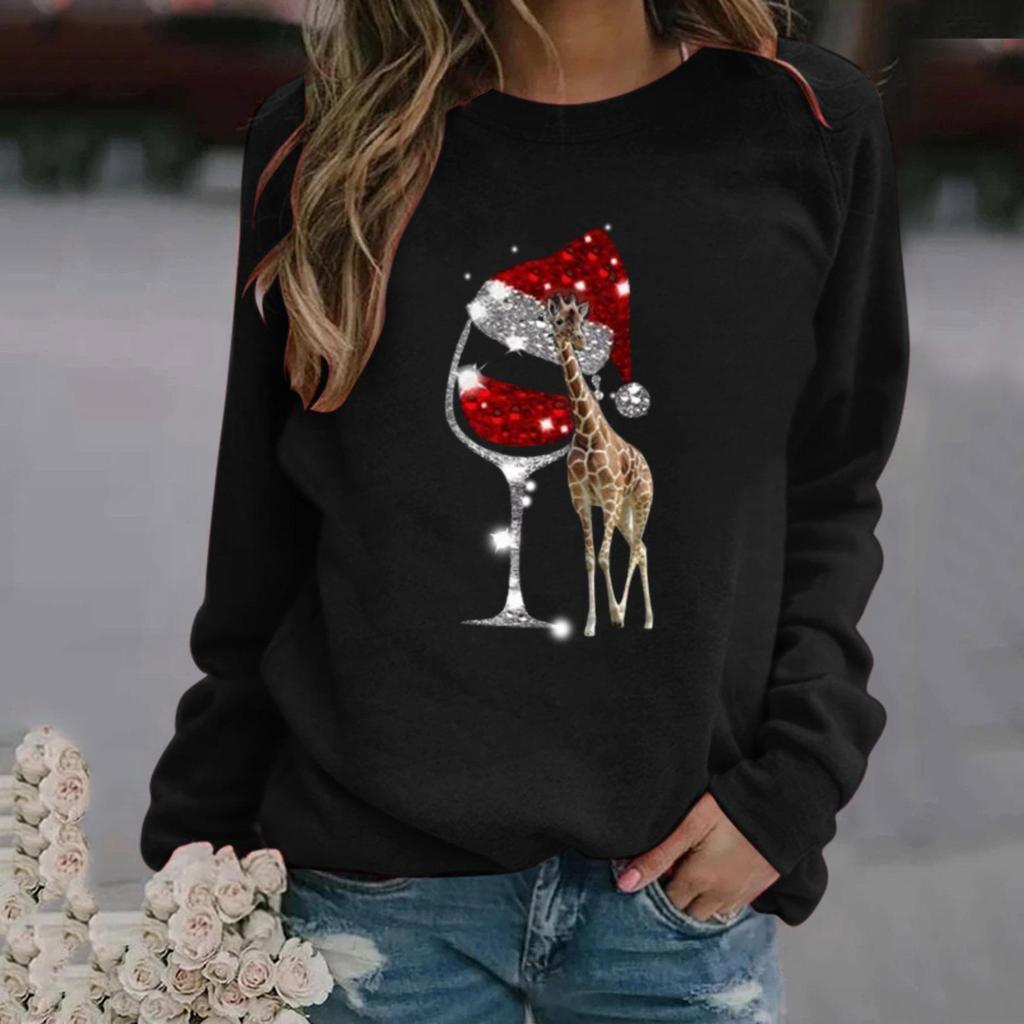Women's Long Sleeve Christmas Print Sweatshirt - 2026 European Collection
