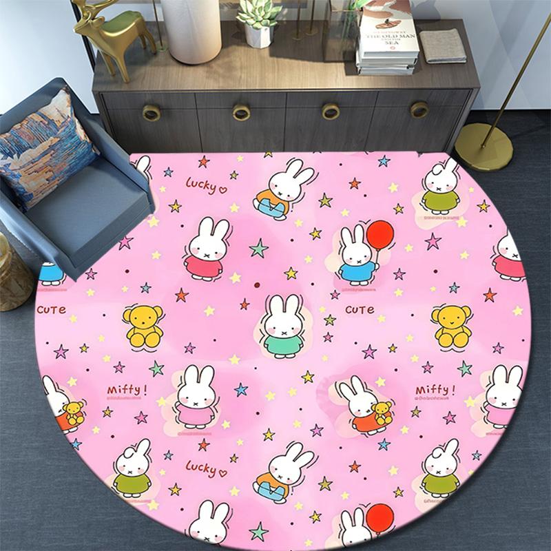 Miffy,Round Area Rug,Carpet Rug for Living Room Bedroom Sofa Playroom Decor,Non-slip Floor Mat