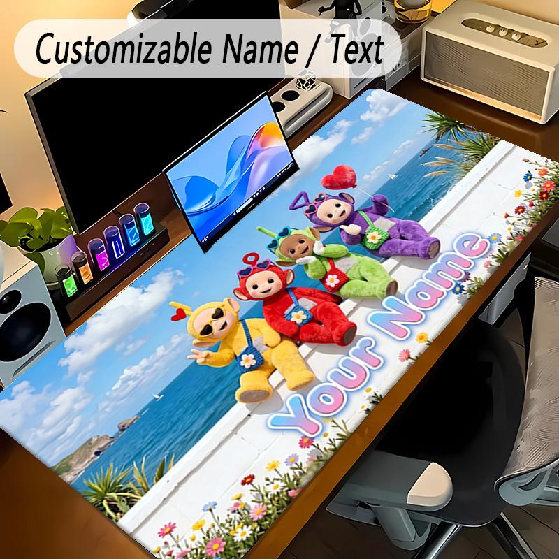 Large Mouse PadTeletubbies Custom Name Text Personalized Desk Mat Non Slip Gaming Pad