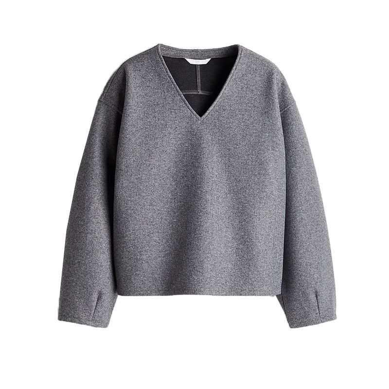 Fall and Winter New Women's Clothing Brushed Jersey V-neck Sweatshirt 1268253 High Waist Loose Pants 1268246