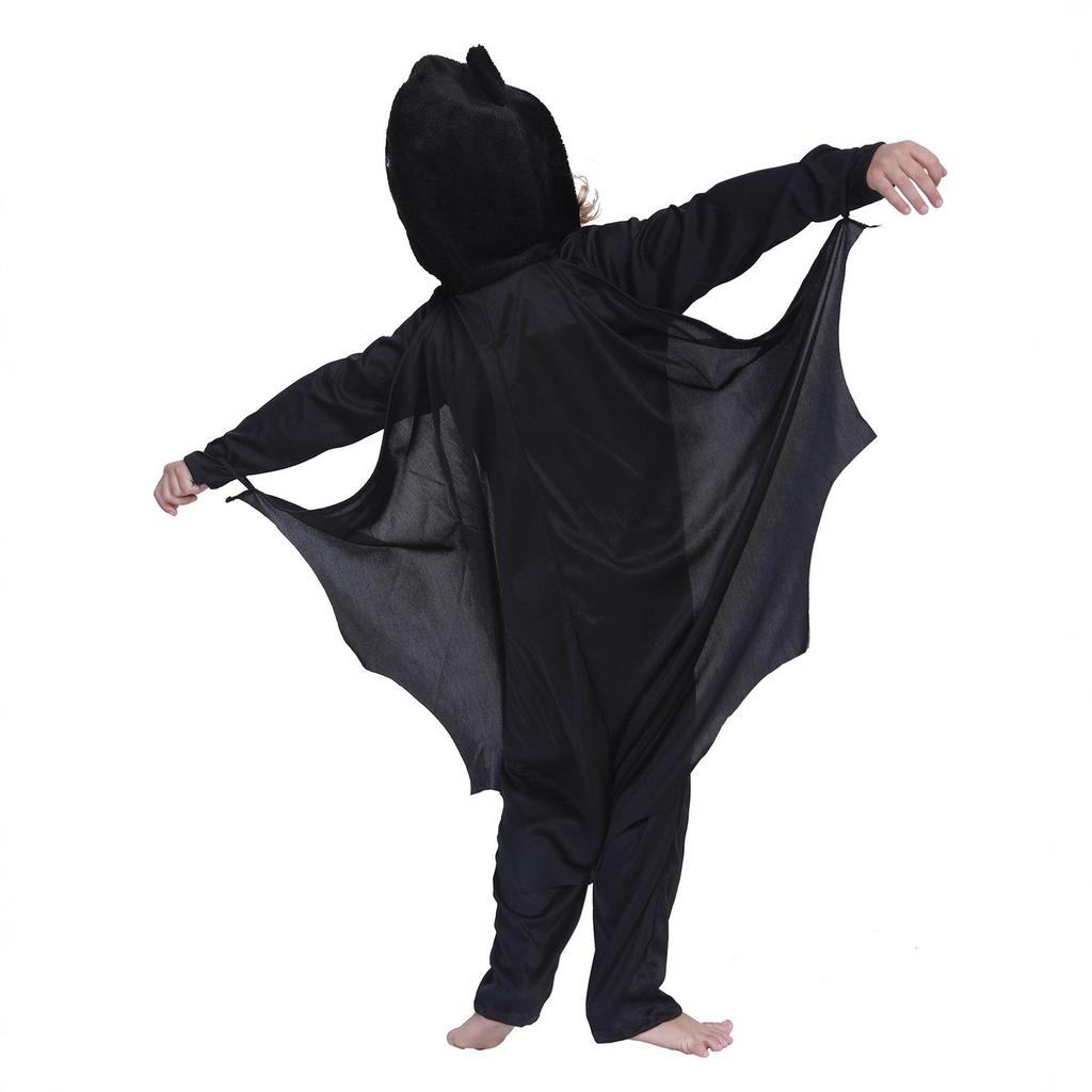 Children's Black Cosplay Costume Boys And Girls Hooded Halloween Funny Cape Jumpsuit