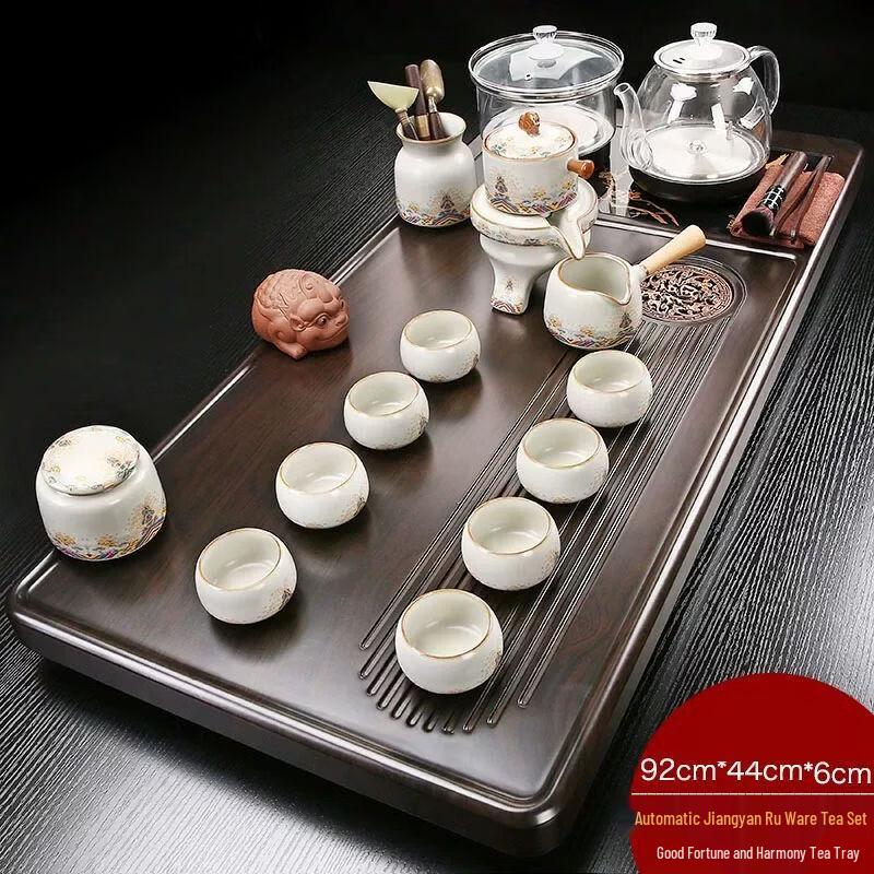 Automatic Solid Wood Kung Fu Tea Tray with Glass Bottom