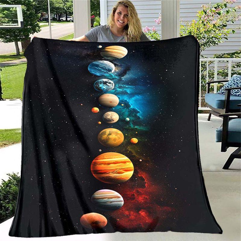VIKAMA Solar System Planet Flannel Throw Blanket Colorful Galaxy Nebula Space Print Kids Boys Bedroom Decor Camping Gift Blanket