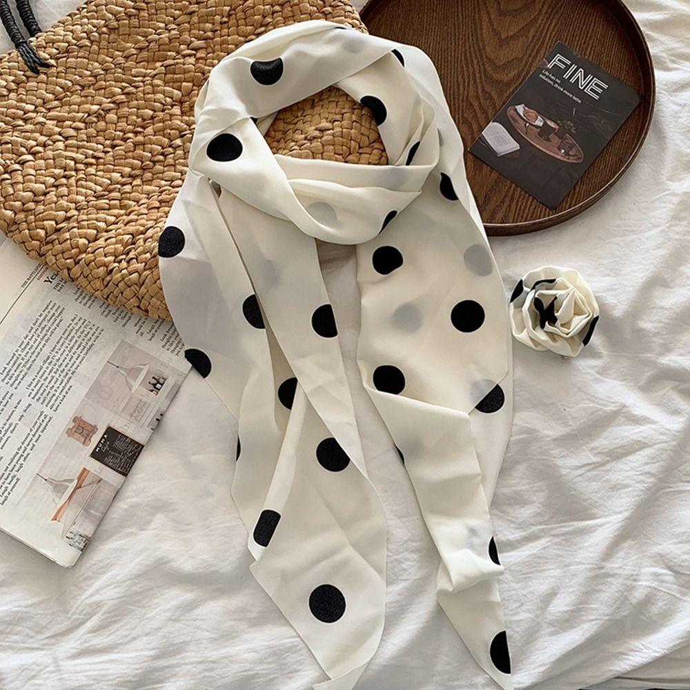Cravat Rose Flower Scarf Wrap Polka Dot Scarves All-match Long Silk Scarf  Women