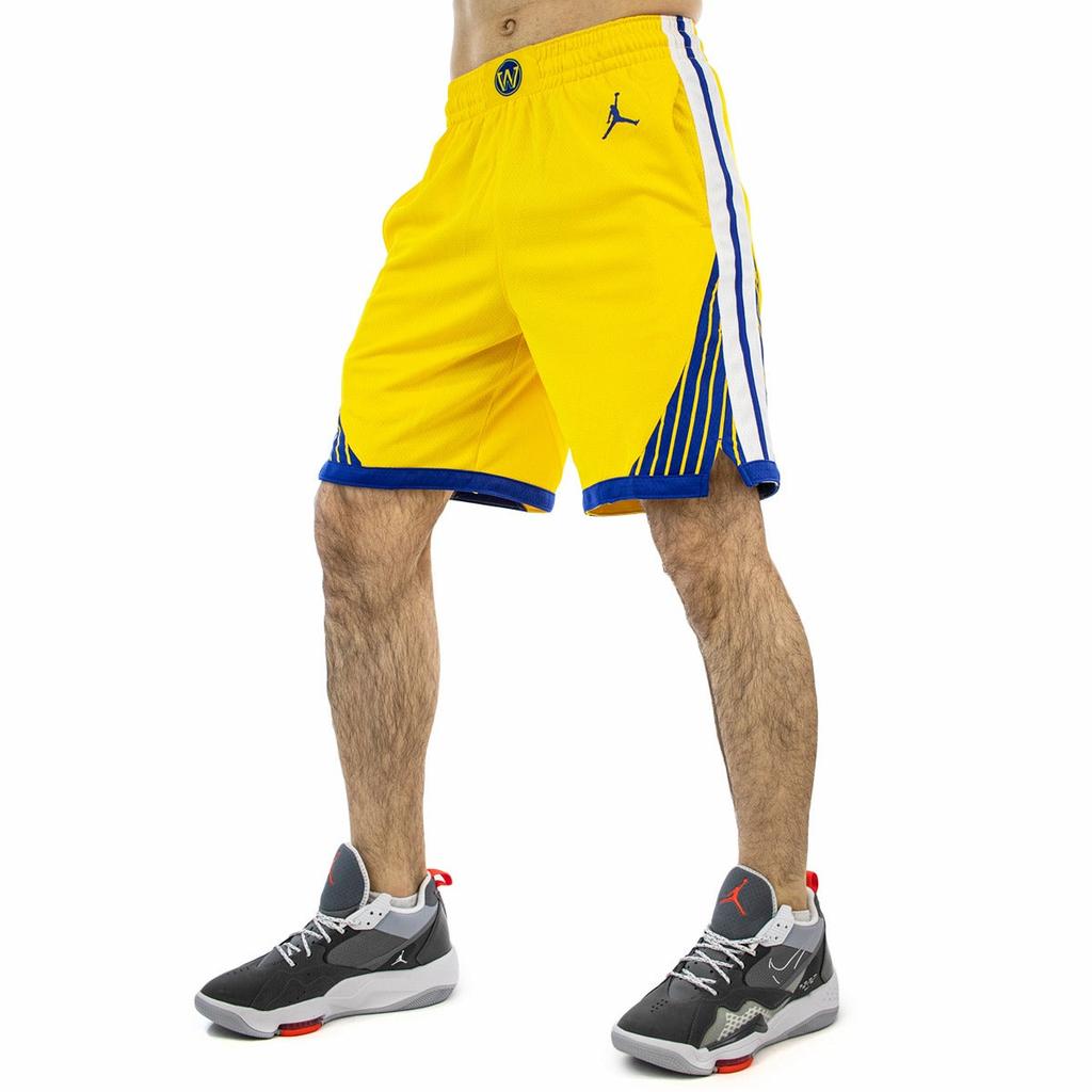 Jordan NBA Golden State Warriors Logo Print Elastic Waist Sports Casual Shorts Men Shorts Yellow CV9560-728