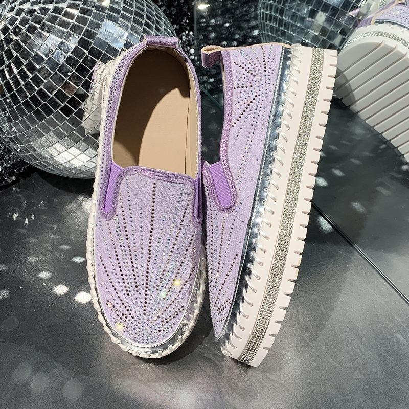 Fashion 2025 Spring Rhinestone Single Shoes Platform Trifle Loafers Women's Casual Versatile Sneakers
