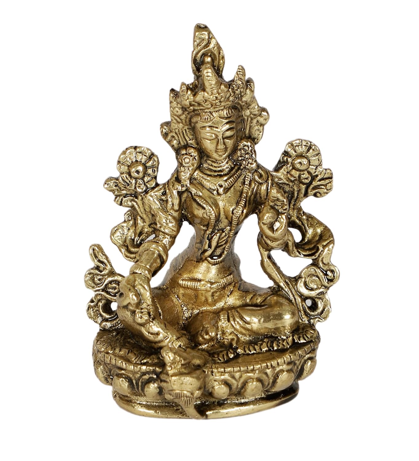 100% Pure Brass Goddess Tara Devi Idol, Buddhist Tara Statue, Size - Standard
