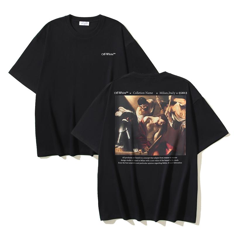 Off-White 2025 Summer New Caravaggio Religious Oil Painting Printed Short Sleeved T-shirt for Men and Women