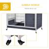 Rabbit and Guinea Pig Cage with 4 Wheels, House, Ramp and Removable Tray, Natural Wood, Grey and White, 90x53x59 cm
