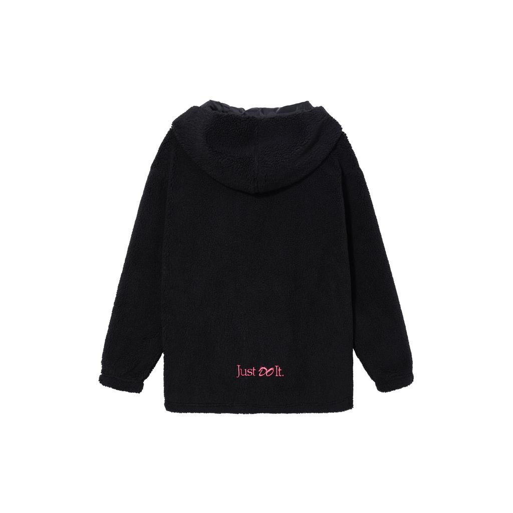 Nike Dragon Uçuşu Yılbaşı Serisi Spor Giyim Logolu Fermuarlı Kapüşonlu Sweatshirt Sherpa Polar Hissi Kadın Üst Siyah FZ6536-010