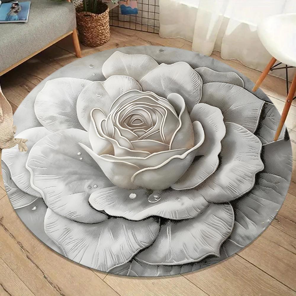 

3D Realistic Floral Theme Round Rug Living Room Bedroom Carpet Delicate Rose Pattern Durable Home Decor Elegant Stylish Styles 40x40cm