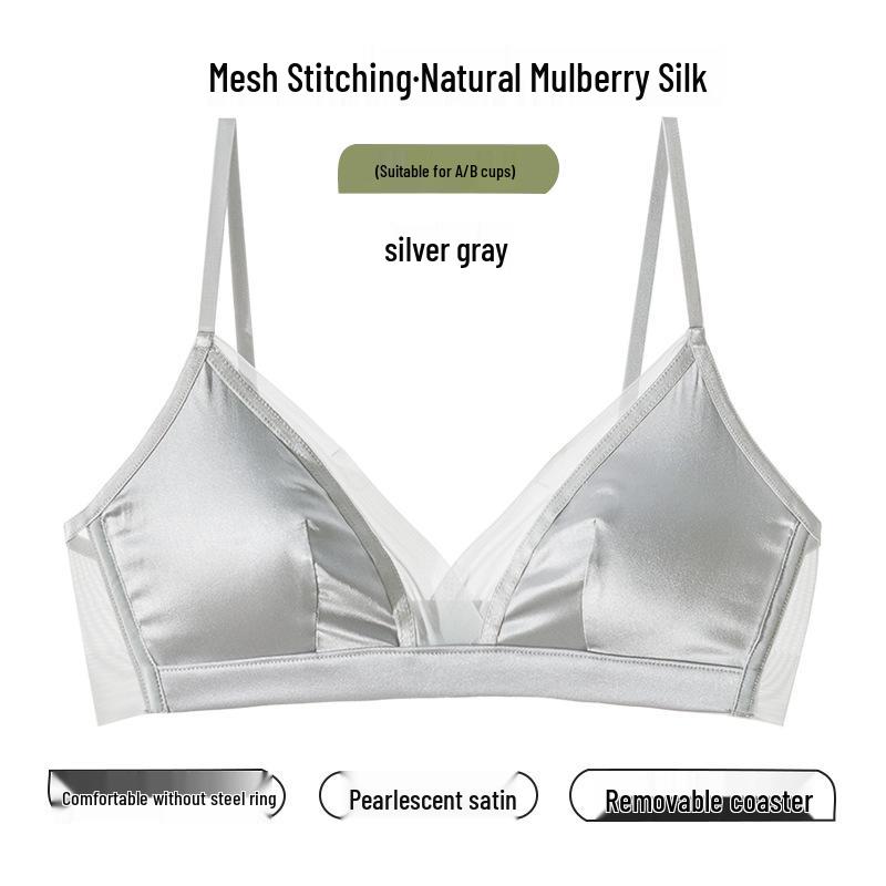 Breathable French Triangle Cup Mulberry Silk Underwear for Women - Satin Thin Section for Small Chest