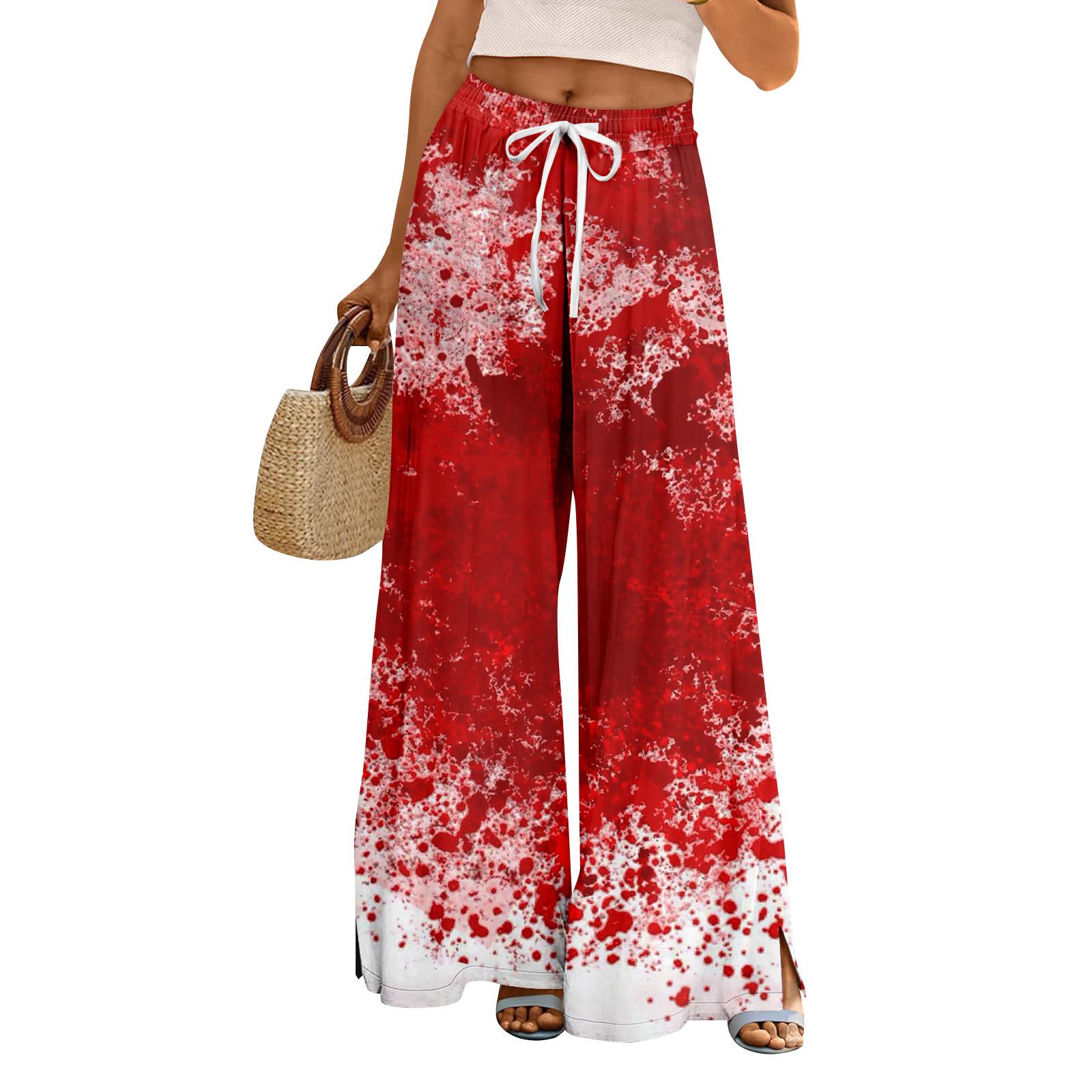 

Женские летние брюки палаццо в стиле бохо с высокой талией и широкими штанинами, с принтом на Хэллоуин, повседневные брюки с карманами L